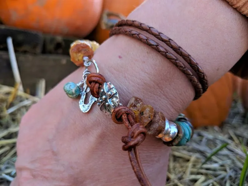 Handmade Raw Baltic Amber and Turquoise Bracelet