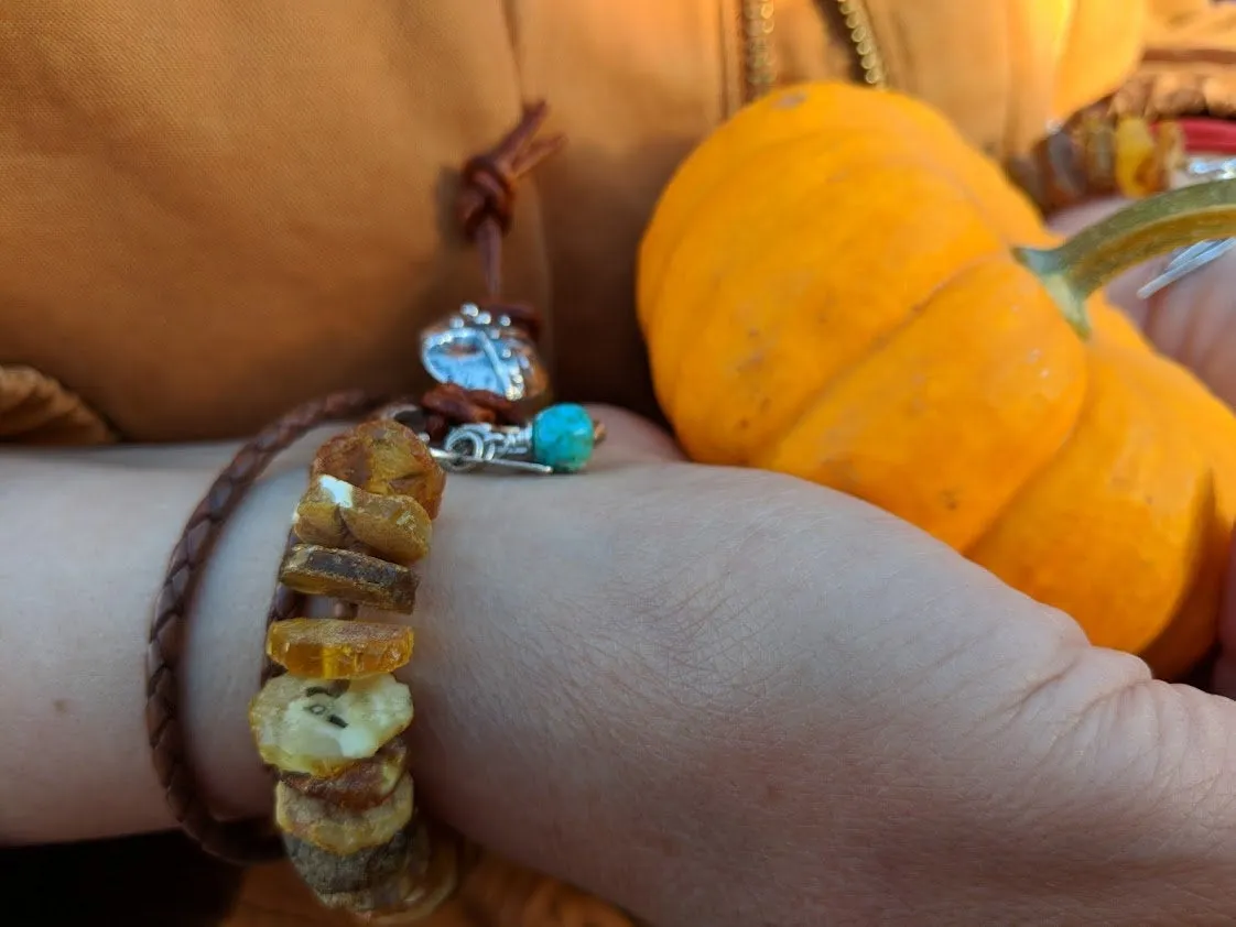 Handmade Raw Baltic Amber and Turquoise Bracelet