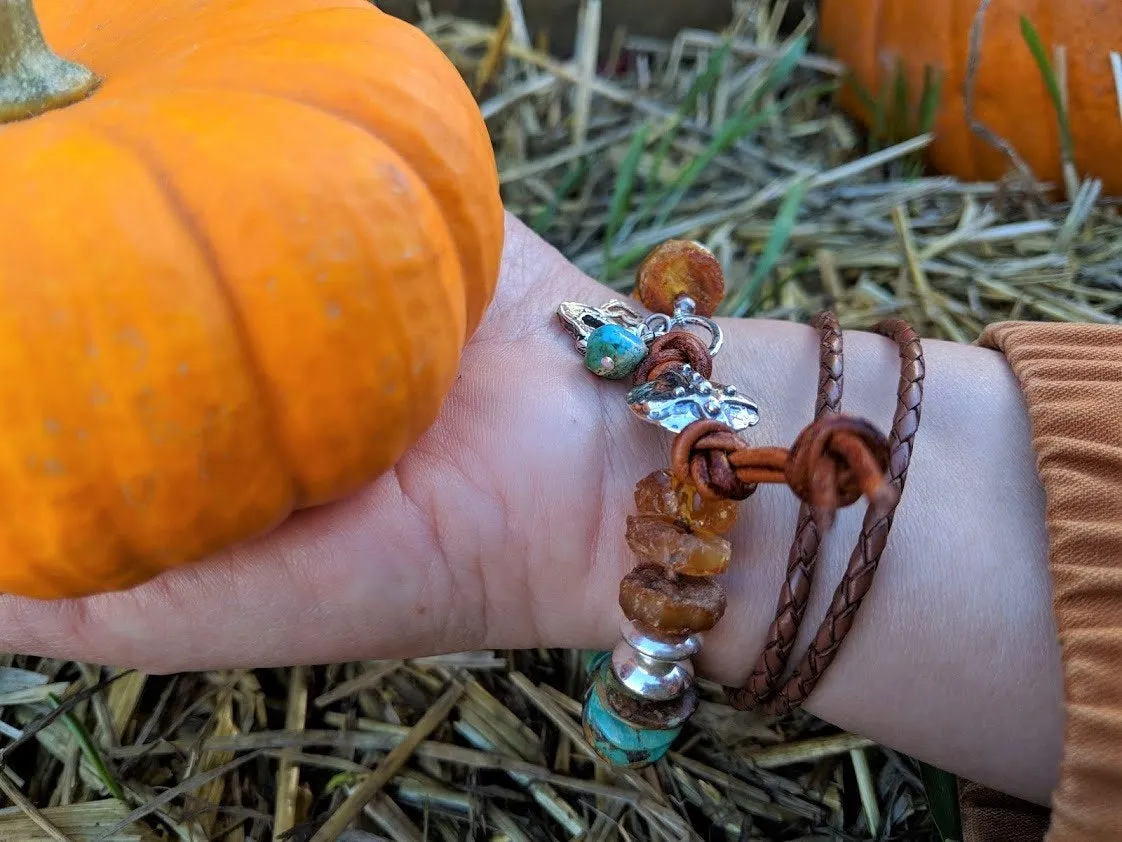 Handmade Raw Baltic Amber and Turquoise Bracelet