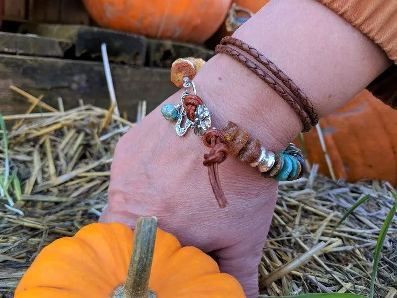 Handmade Raw Baltic Amber and Turquoise Bracelet