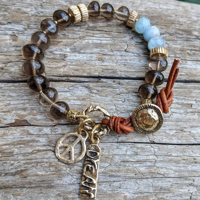 Handmade Smoky Quartz Peace Charm Bracelet