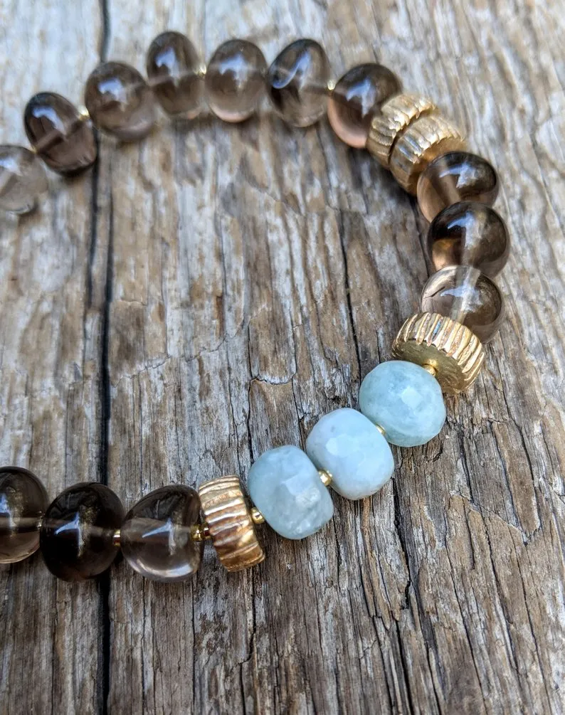 Handmade Smoky Quartz Peace Charm Bracelet