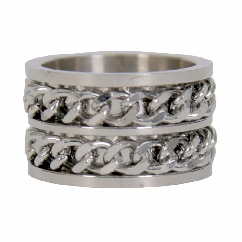 Hot Leathers JWR2143 Men's Silver 'Double Chain' Stainless Steel Ring