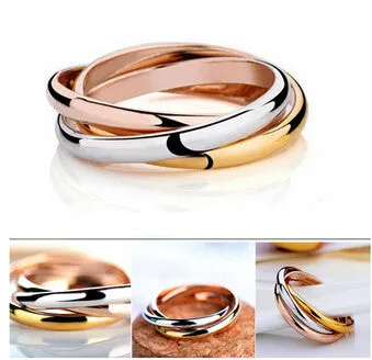 Hot sale Classic Party Finger Ring 3 Rounds 18K Platinum Yellow Gold Plated Fashion Brand Rings For Women and Men Jewelry