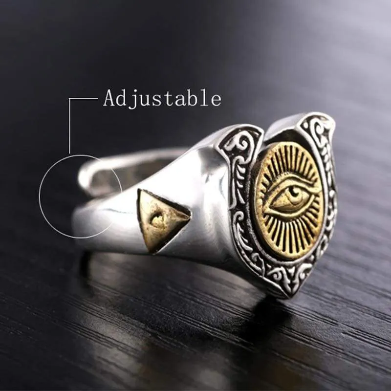 Illuminati Eye of Truth Biker Ring (Adjustable) - 925 Sterling Silver