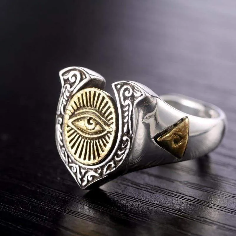 Illuminati Eye of Truth Biker Ring (Adjustable) - 925 Sterling Silver