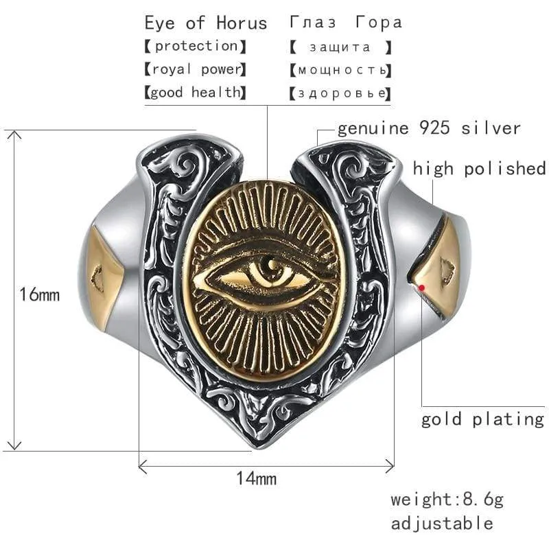 Illuminati Eye of Truth Biker Ring (Adjustable) - 925 Sterling Silver