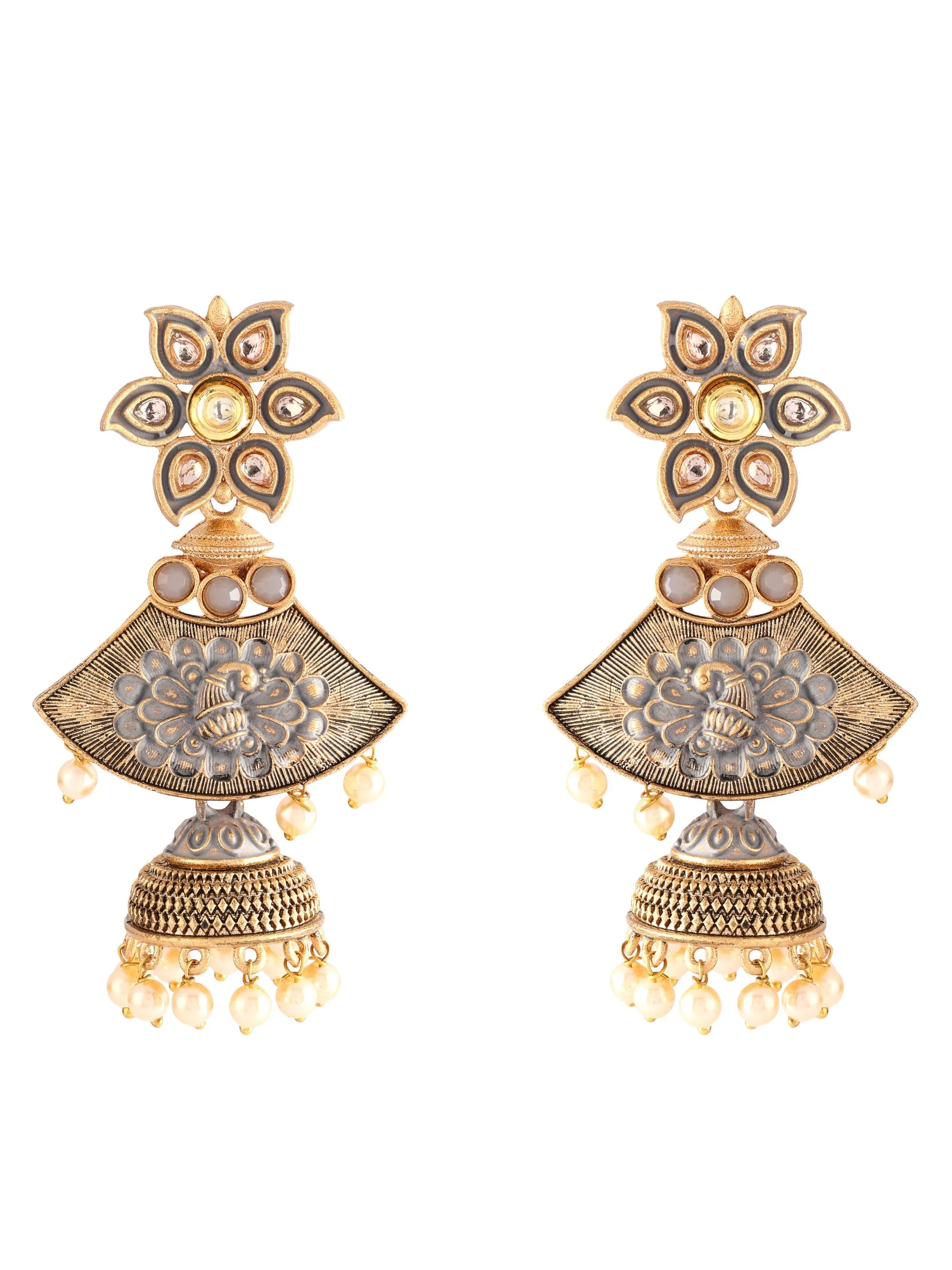 Ishin Gold Plated Meenakari Contemporary Jumka