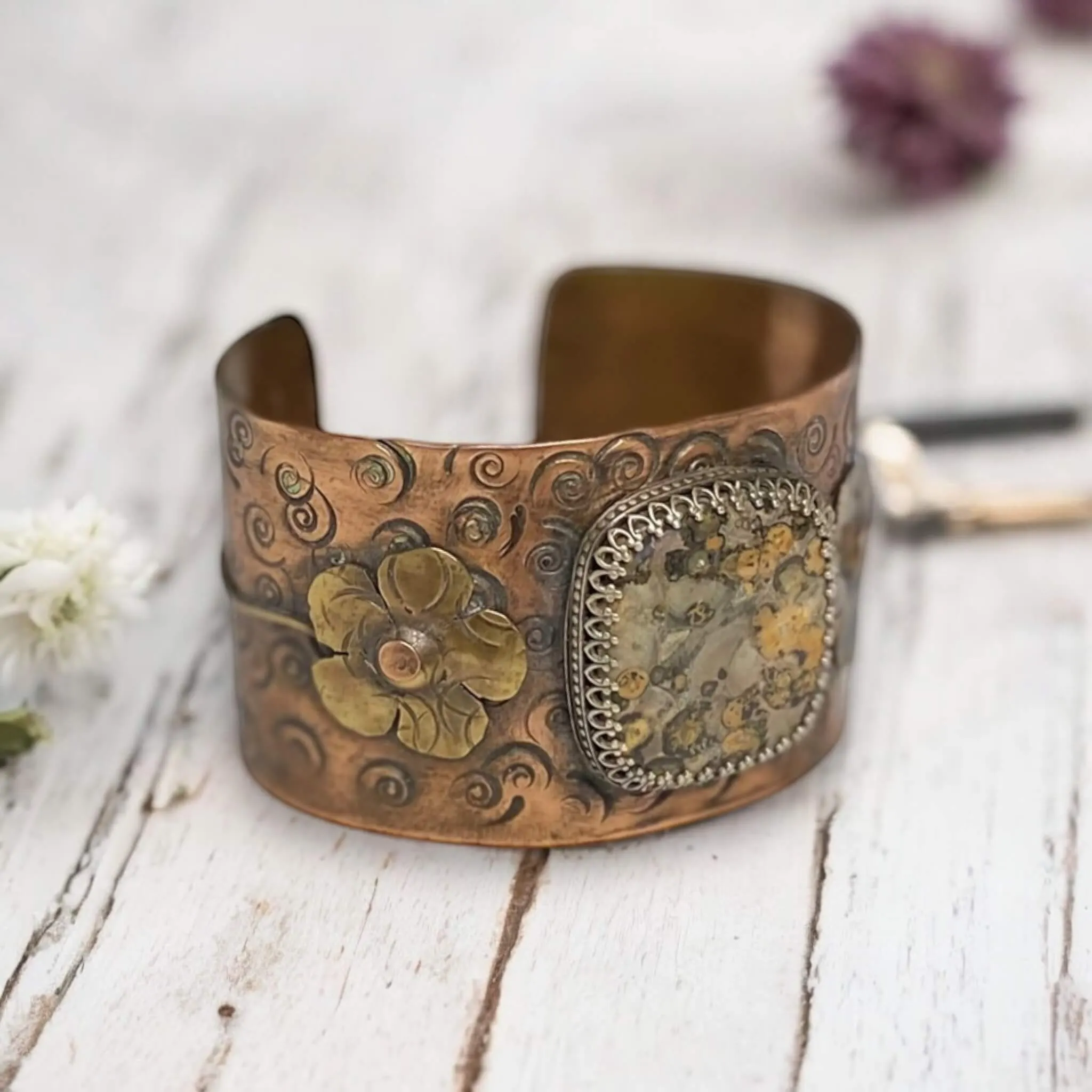 Jasper Floral Statement Cuff Bracelet