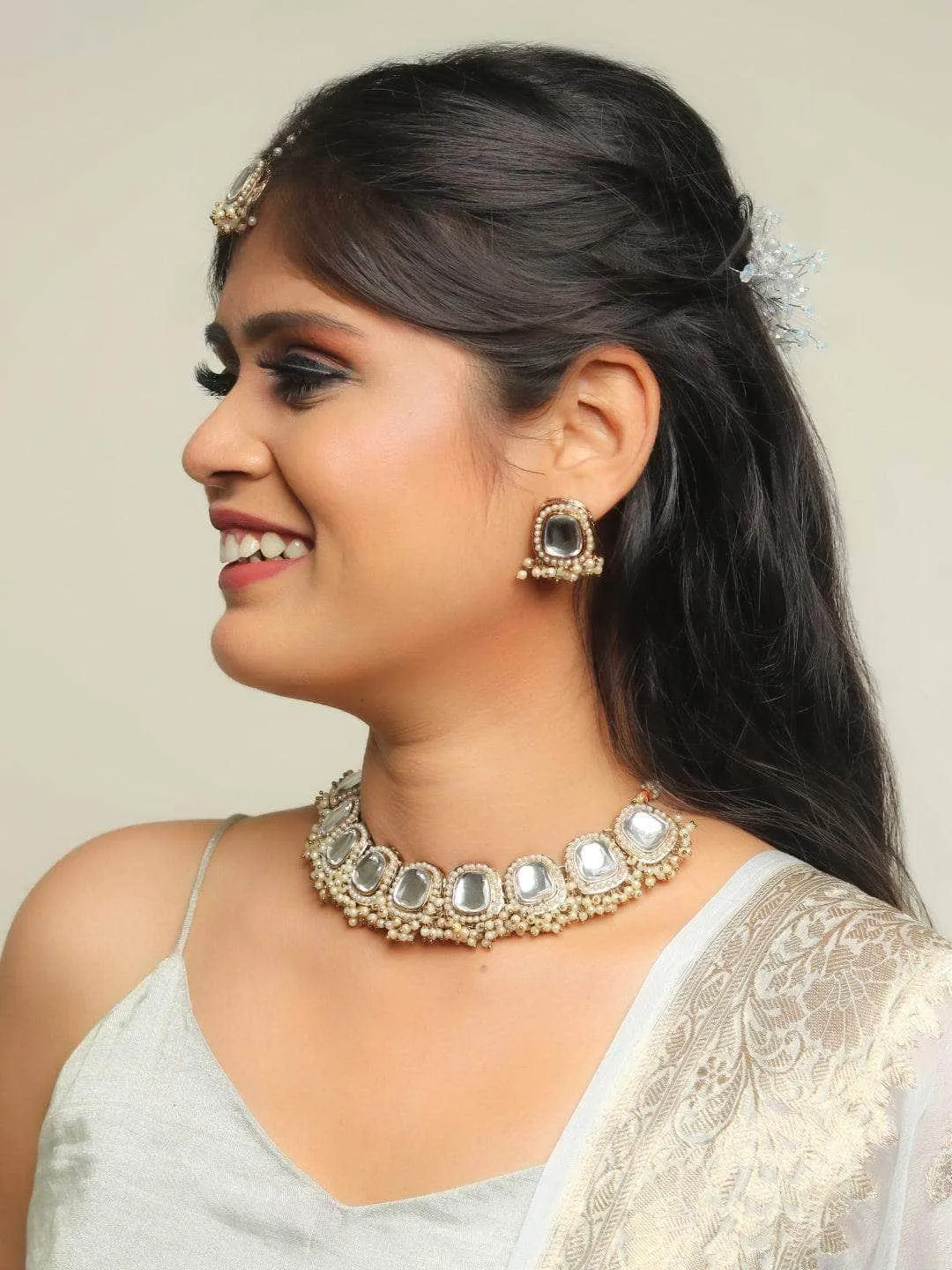 Kundan Stone Drop Choker Necklace