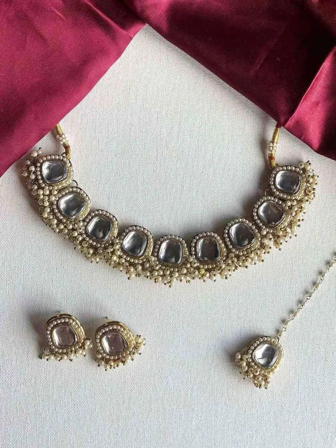 Kundan Stone Drop Choker Necklace