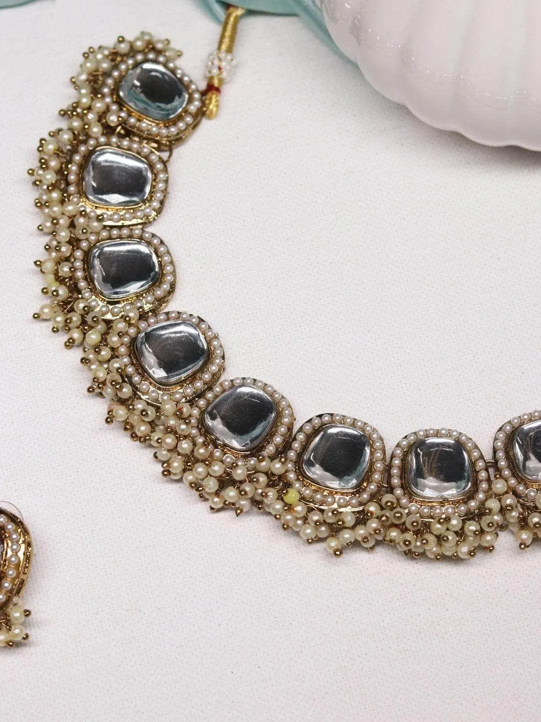 Kundan Stone Drop Choker Necklace