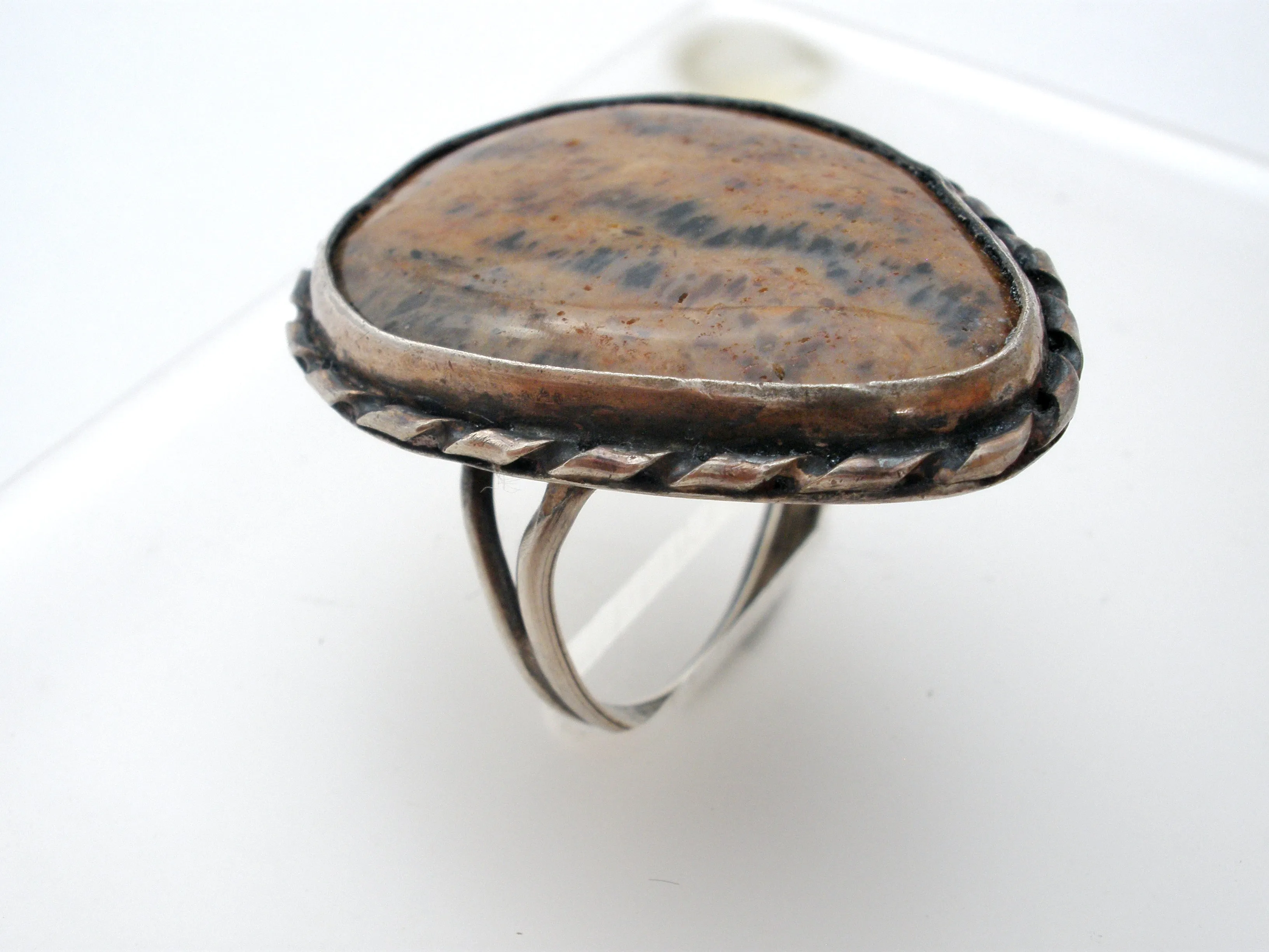 Large Jasper Ring in Sterling Silver Size 7.5 Vintage