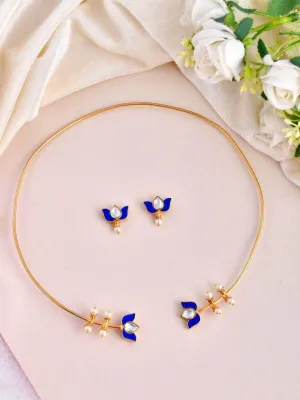 Lotus Motif Open Type Necklace Blue