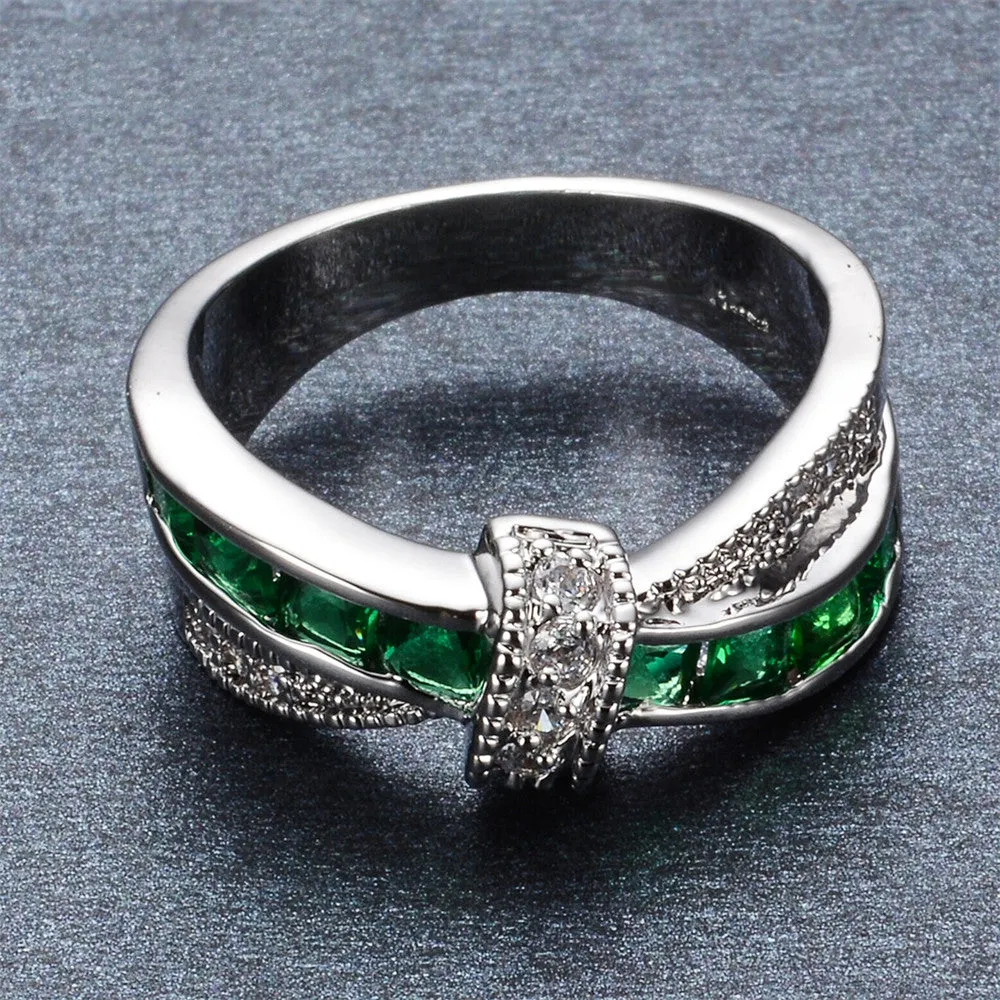 Men Green Cross Ring Fashion White & Black Gold Filled Jewelry Vintage Wedding Rings For Women Birthday Stone Gifts