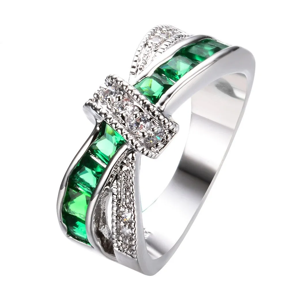 Men Green Cross Ring Fashion White & Black Gold Filled Jewelry Vintage Wedding Rings For Women Birthday Stone Gifts