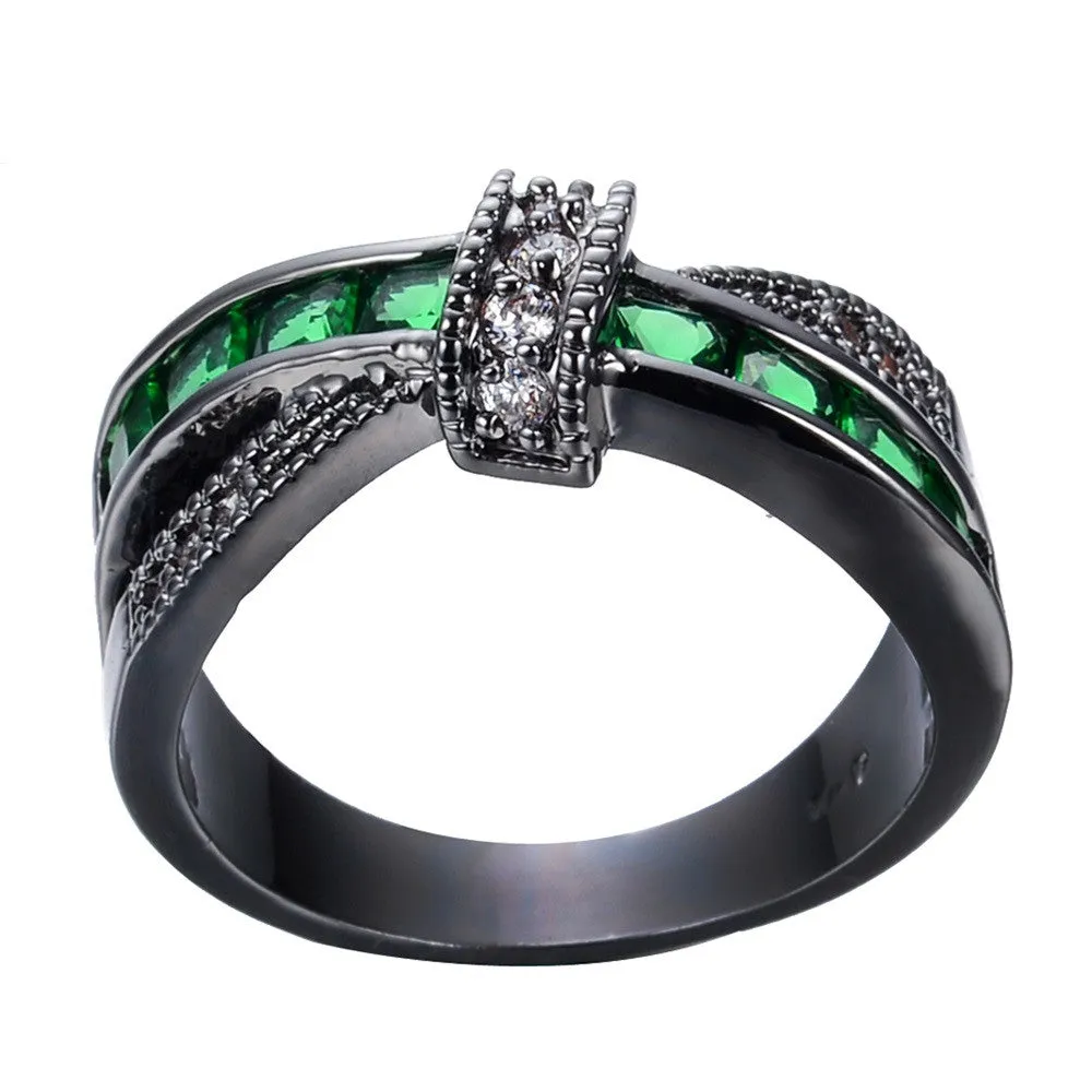 Men Green Cross Ring Fashion White & Black Gold Filled Jewelry Vintage Wedding Rings For Women Birthday Stone Gifts