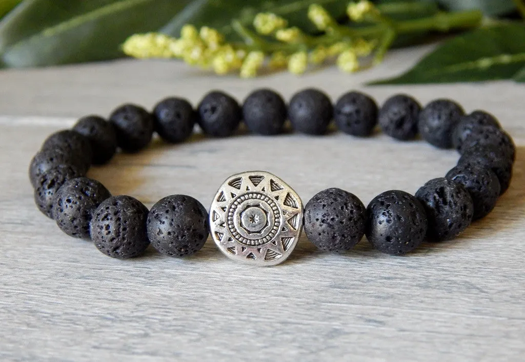 Mens Tribal Bracelet with Lava Rock