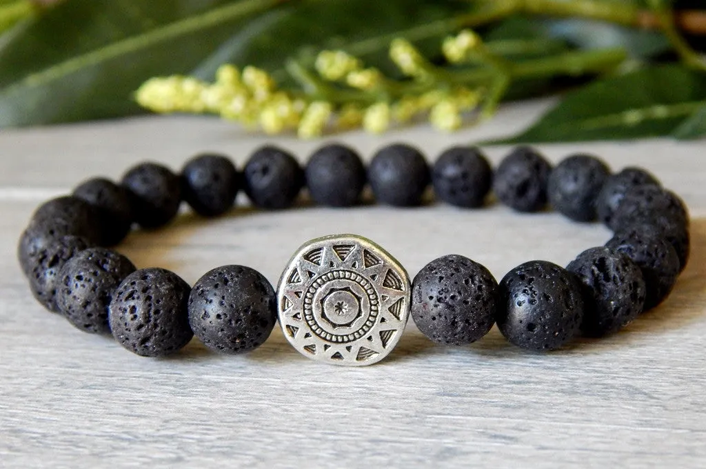 Mens Tribal Bracelet with Lava Rock