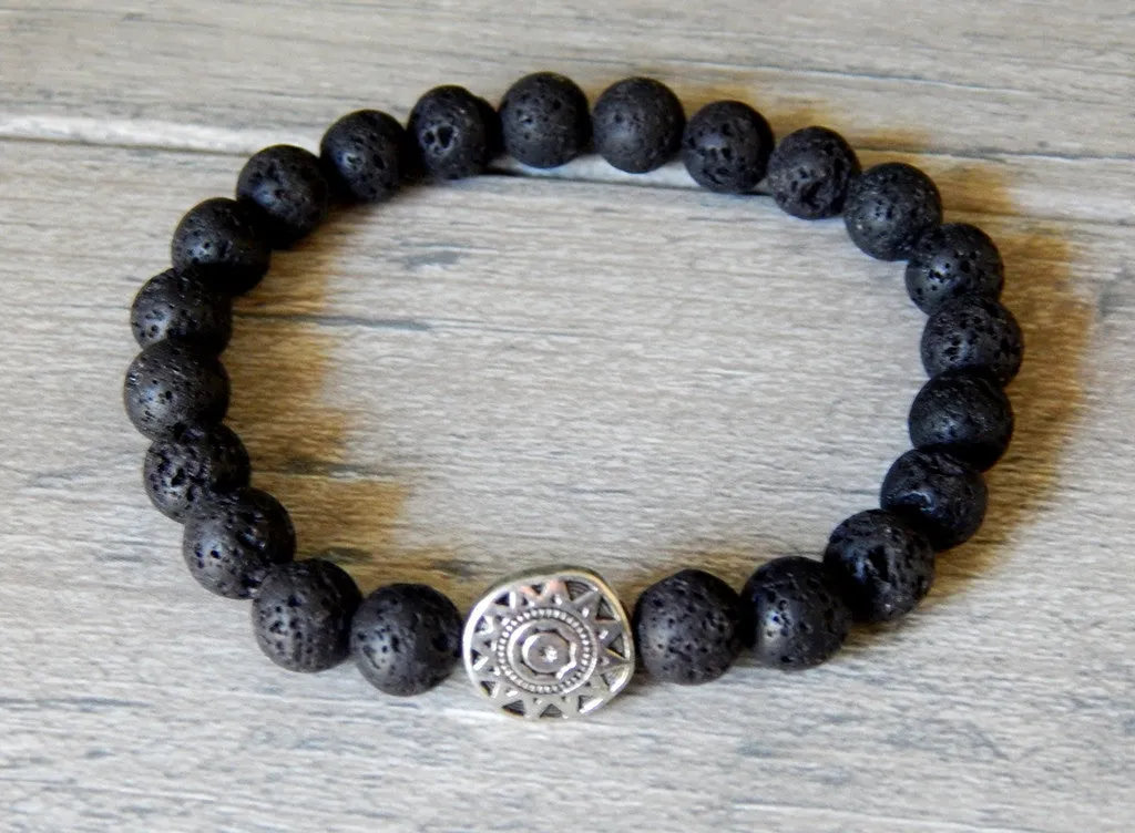 Mens Tribal Bracelet with Lava Rock