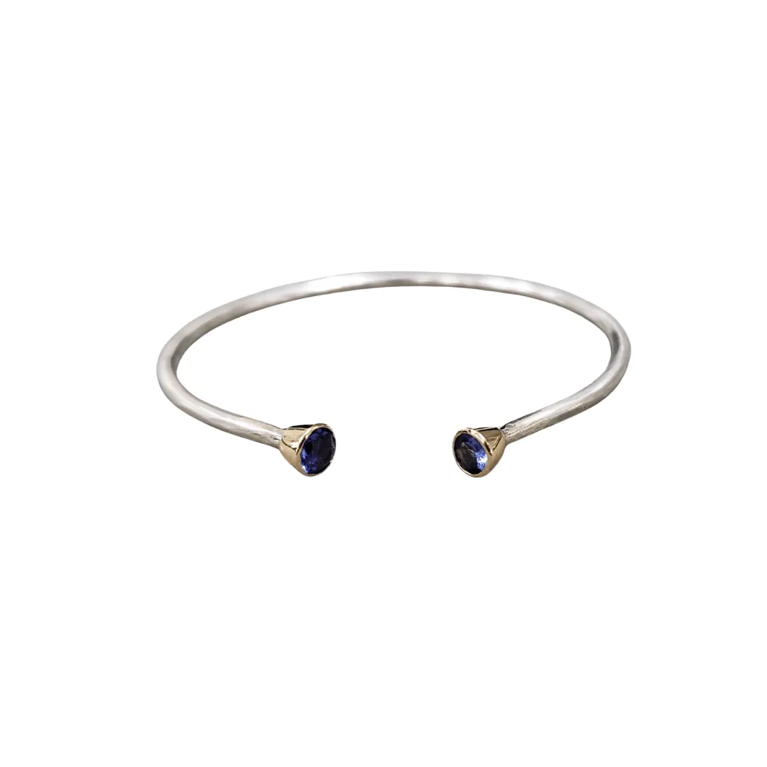 Mix Metal 14k Gold & 925 Silver Tanzanite  Bracelet Cuff