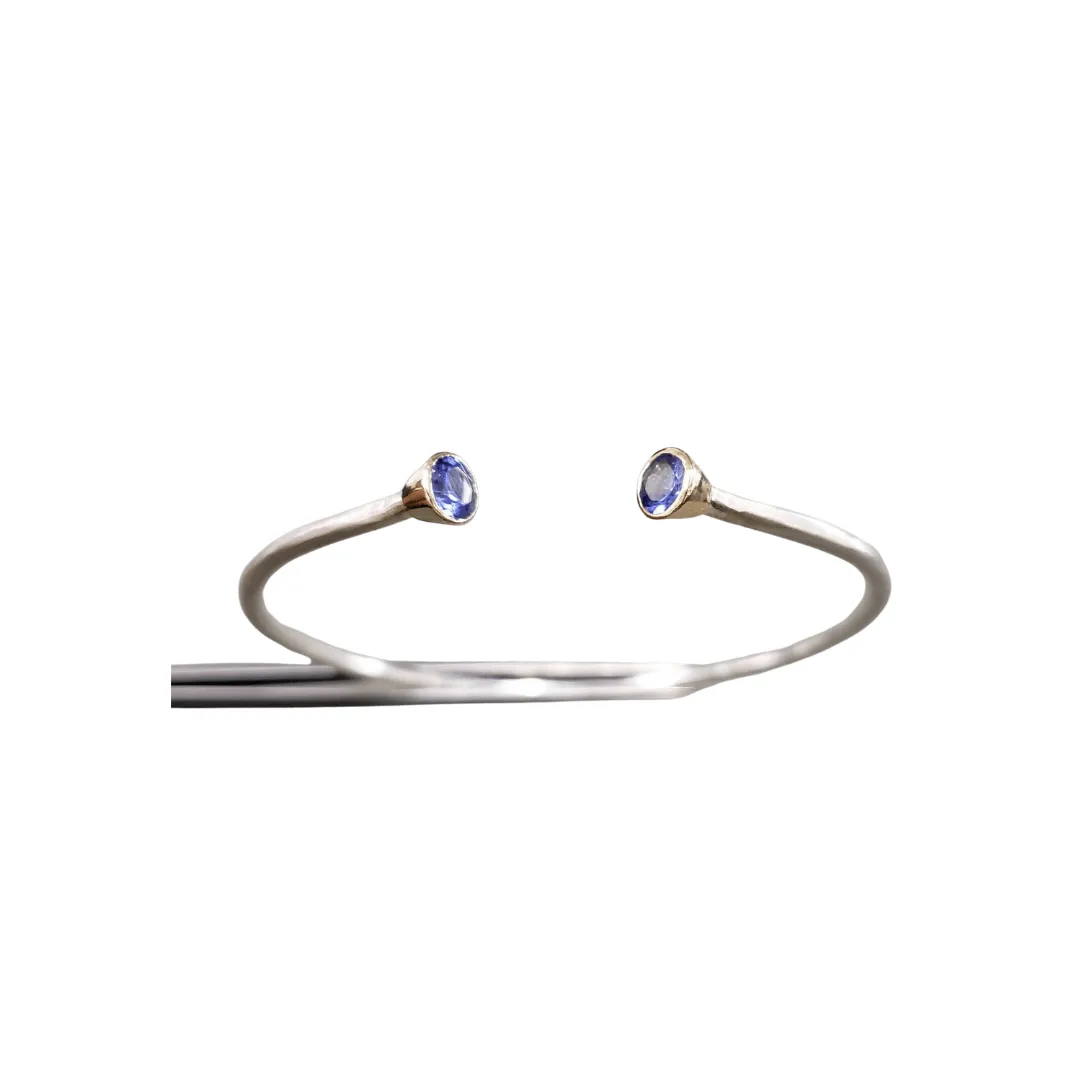 Mix Metal 14k Gold & 925 Silver Tanzanite  Bracelet Cuff