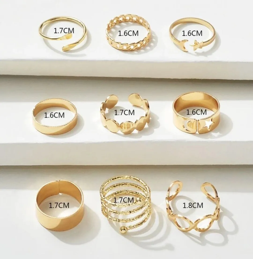 Moon & Star Decor Rings ( 9 pcs)