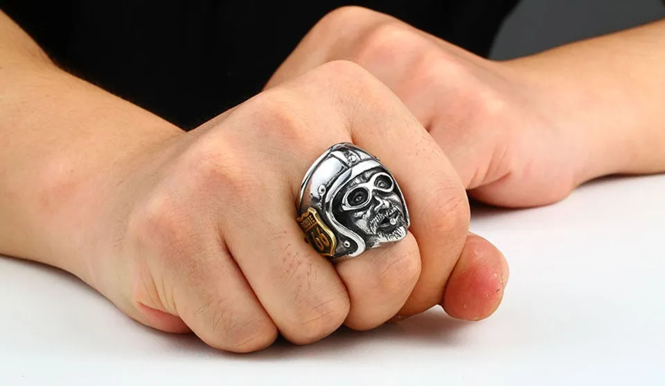 Motorcycle Biker Man Ring With Gold Route 66 Stainless Steel Unique Route 66 MC Club Biker Ring