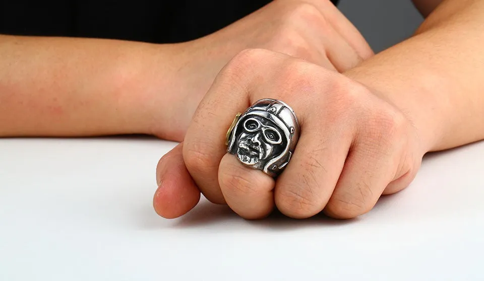 Motorcycle Biker Man Ring With Gold Route 66 Stainless Steel Unique Route 66 MC Club Biker Ring