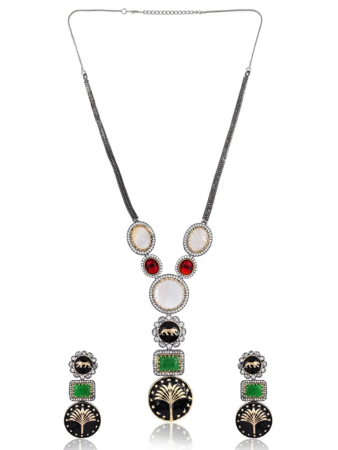 Multicoloured Stonework Design Jewellery Set