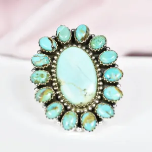 Native American Large Turquoise Cluster 925 Sterling Silver  Rings