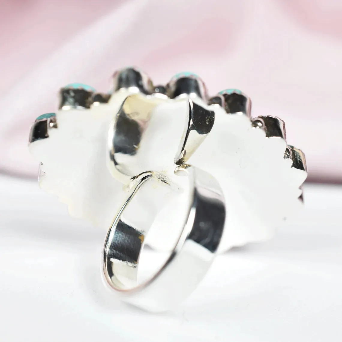 Native American Large Turquoise Cluster 925 Sterling Silver  Rings