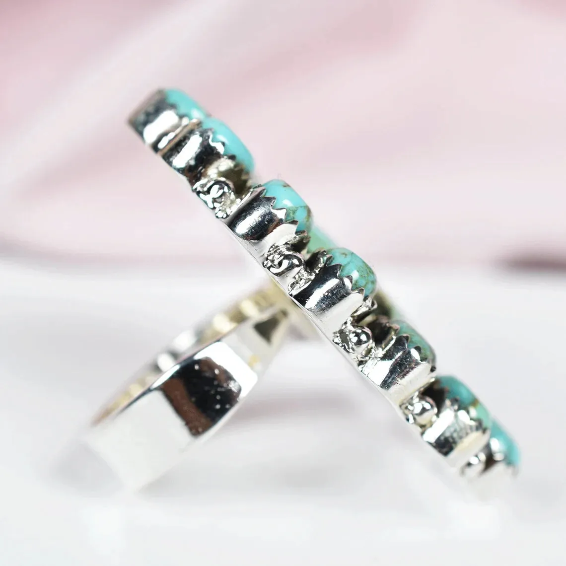 Native American Large Turquoise Cluster 925 Sterling Silver  Rings