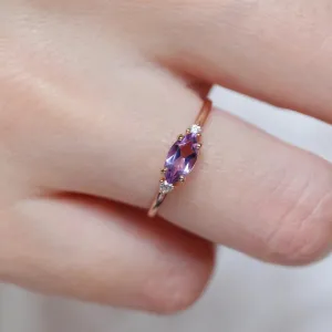 Natural Marquise Cut Amethyst Statement Ring- 14k Rose Gold Vermeil Ring