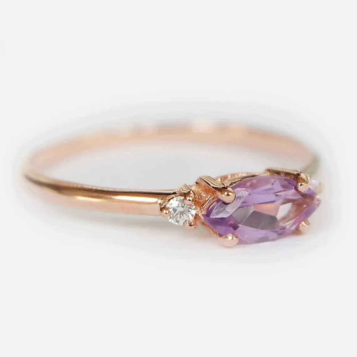 Natural Marquise Cut Amethyst Statement Ring- 14k Rose Gold Vermeil Ring