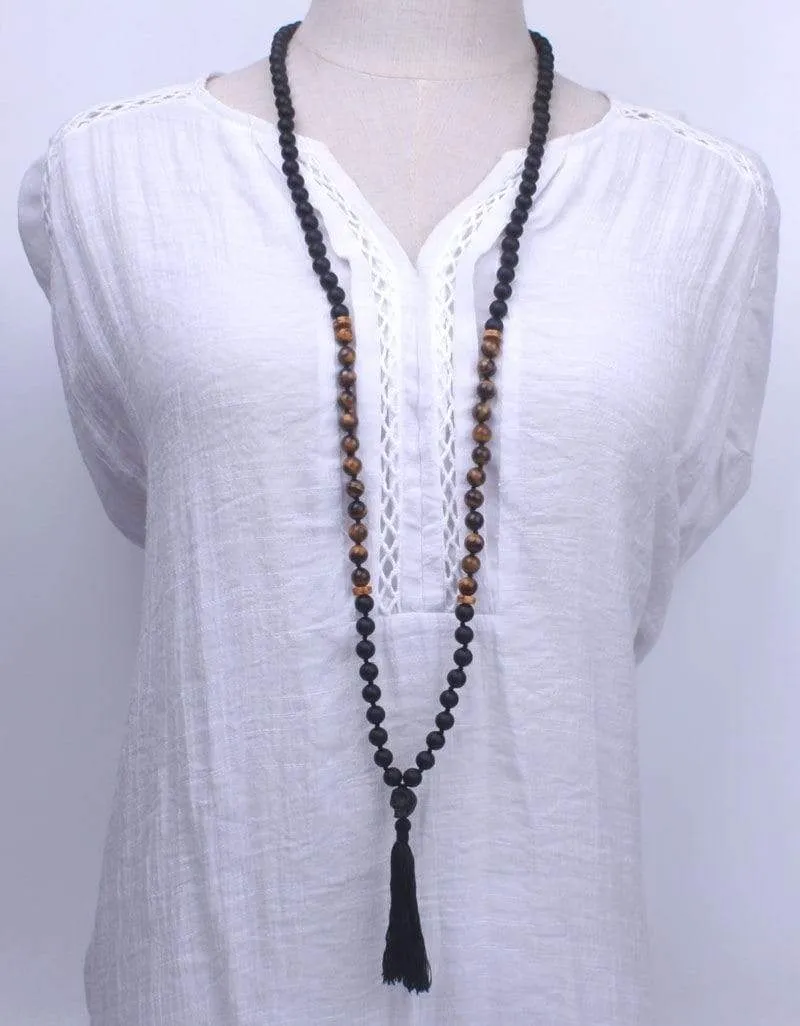 Natural Matte Black Onyx and Tiger eye Mala Beads