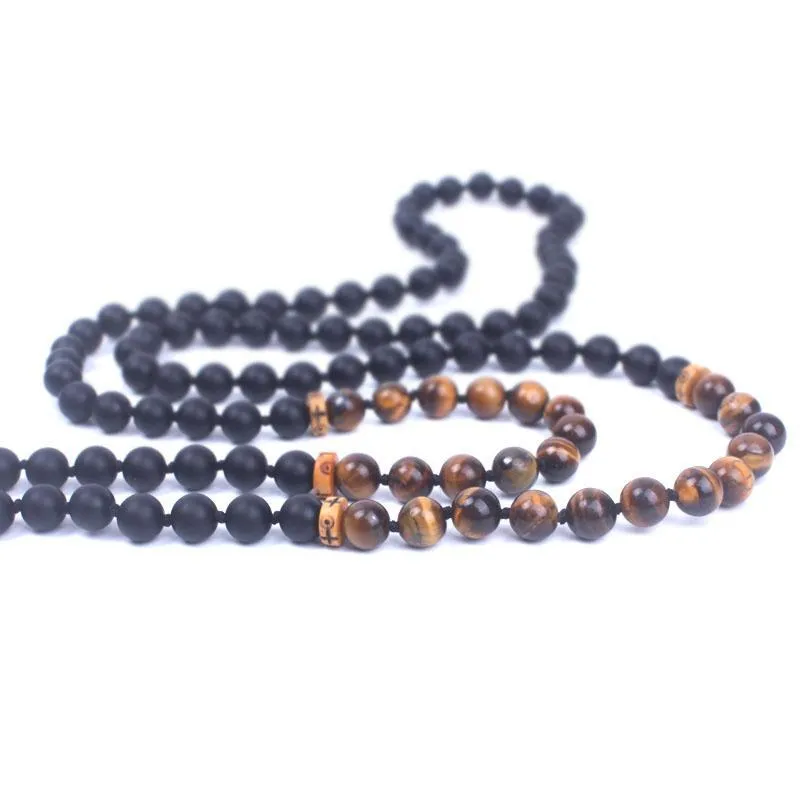 Natural Matte Black Onyx and Tiger eye Mala Beads