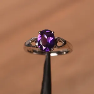 Natural Oval Cut Amethyst Solitaire Statement Rings For Women - 925 Sterling Silver Ring