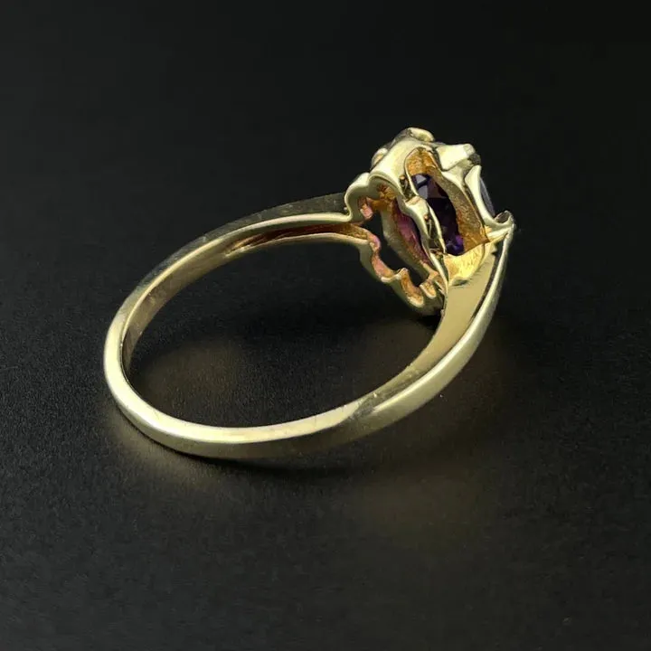 Natural Oval Cut Amethyst Solitaire Vintage Engagement Ring - 14k Gold Vermeil Ring