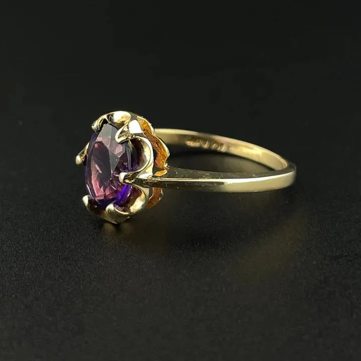 Natural Oval Cut Amethyst Solitaire Vintage Engagement Ring - 14k Gold Vermeil Ring