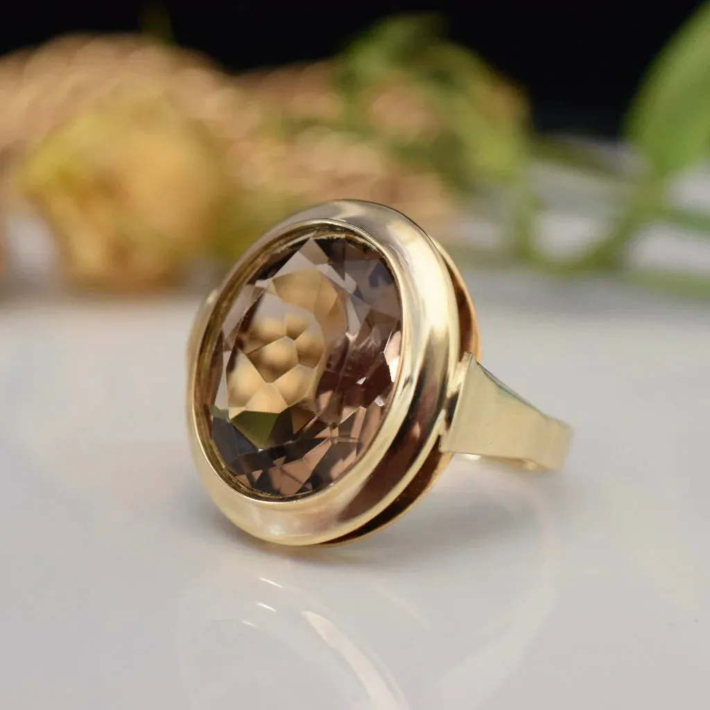 Natural Oval Cut  Bezel Set  Smoky Quartz Solitaire Cocktail Ring - 14k Gold Vermeil Ring