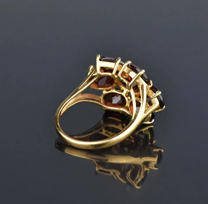 Natural Oval Cut Garnet Cluster Engagement Ring  - 14k Gold Vermeil