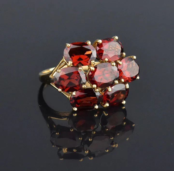 Natural Oval Cut Garnet Cluster Engagement Ring  - 14k Gold Vermeil