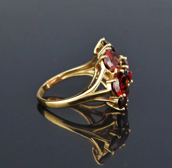 Natural Oval Cut Garnet Cluster Engagement Ring  - 14k Gold Vermeil