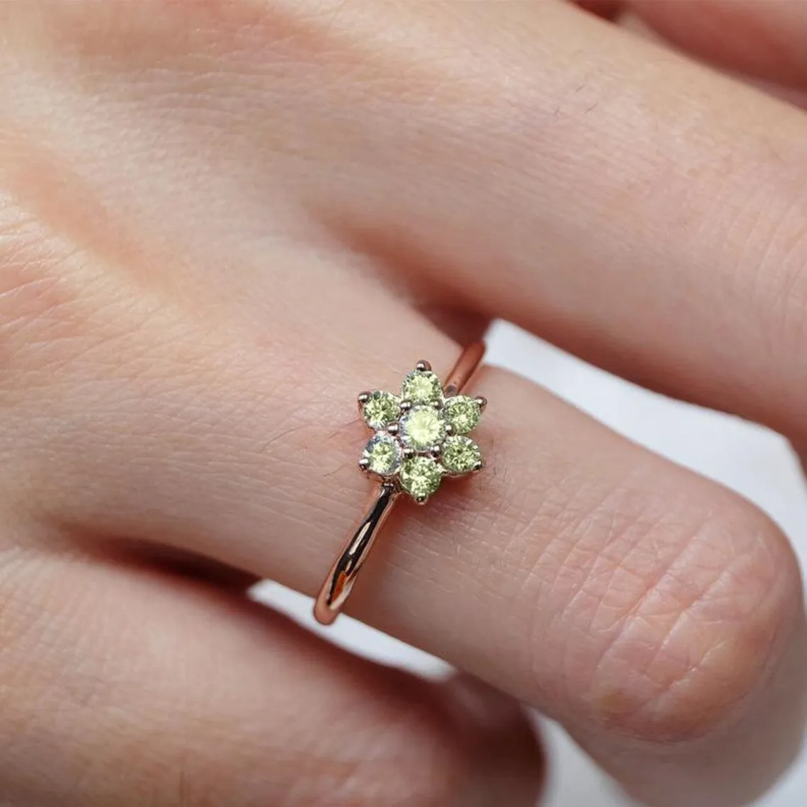 Natural Peridot Cluster Rings -  14k Rose Gold Vermeil Ring