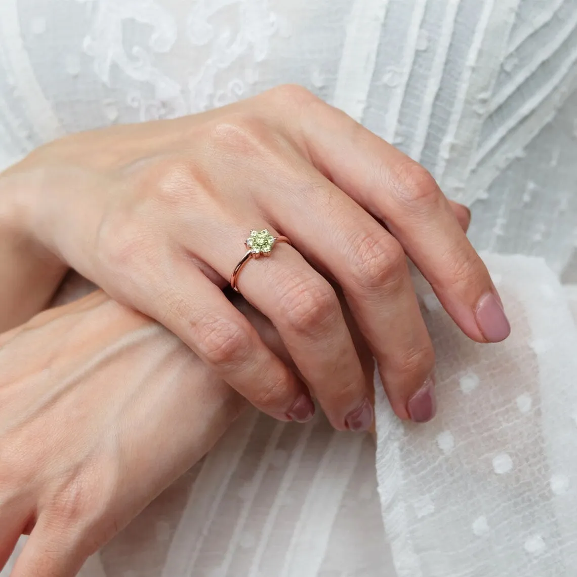 Natural Peridot Cluster Rings -  14k Rose Gold Vermeil Ring