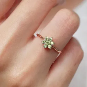 Natural Peridot Cluster Rings -  14k Rose Gold Vermeil Ring