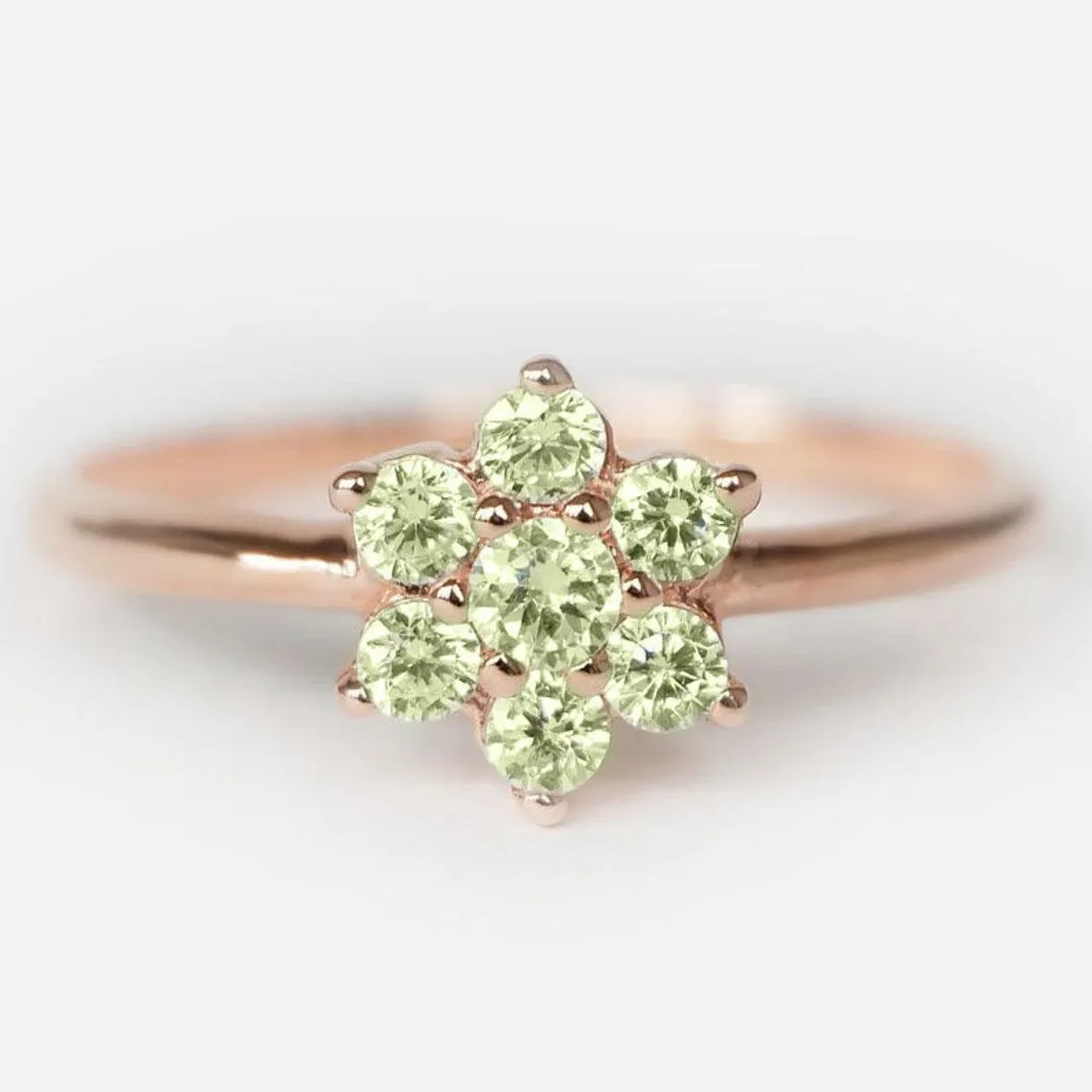 Natural Peridot Cluster Rings -  14k Rose Gold Vermeil Ring