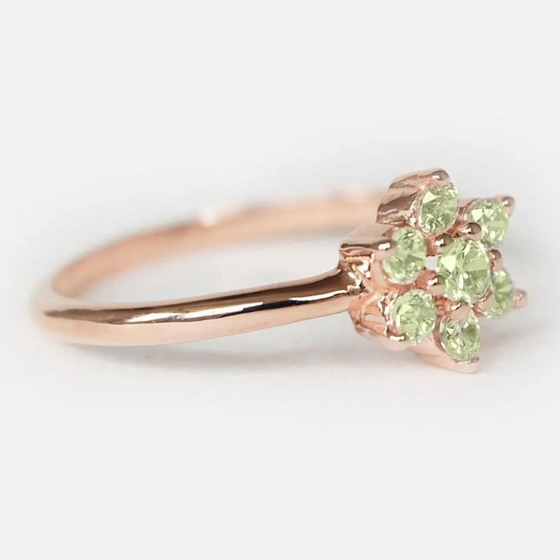 Natural Peridot Cluster Rings -  14k Rose Gold Vermeil Ring