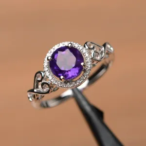 Natural Round Cut Amethyst Halo Promise Ring - 925 Sterling Silver Rings